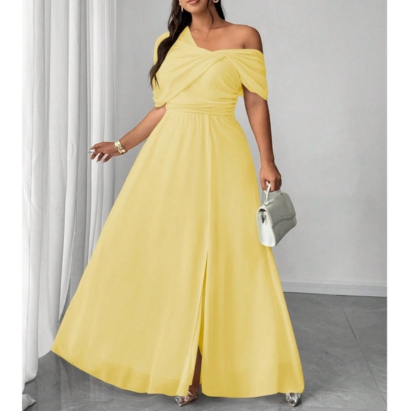 Plus One Shoulder Split thigh Party Evening Gown Dress - Picture 16 of 16